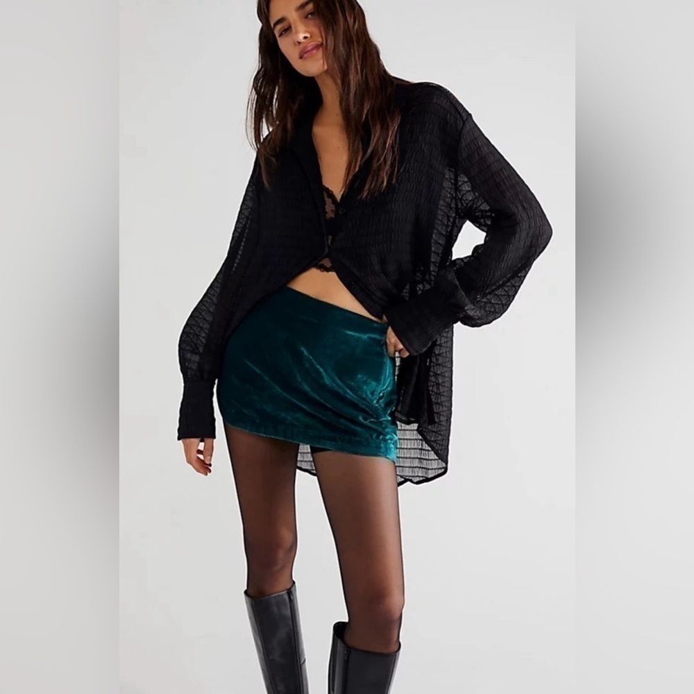 NWT Free People Deep Teal Velvet Mini Skirt SZ 10